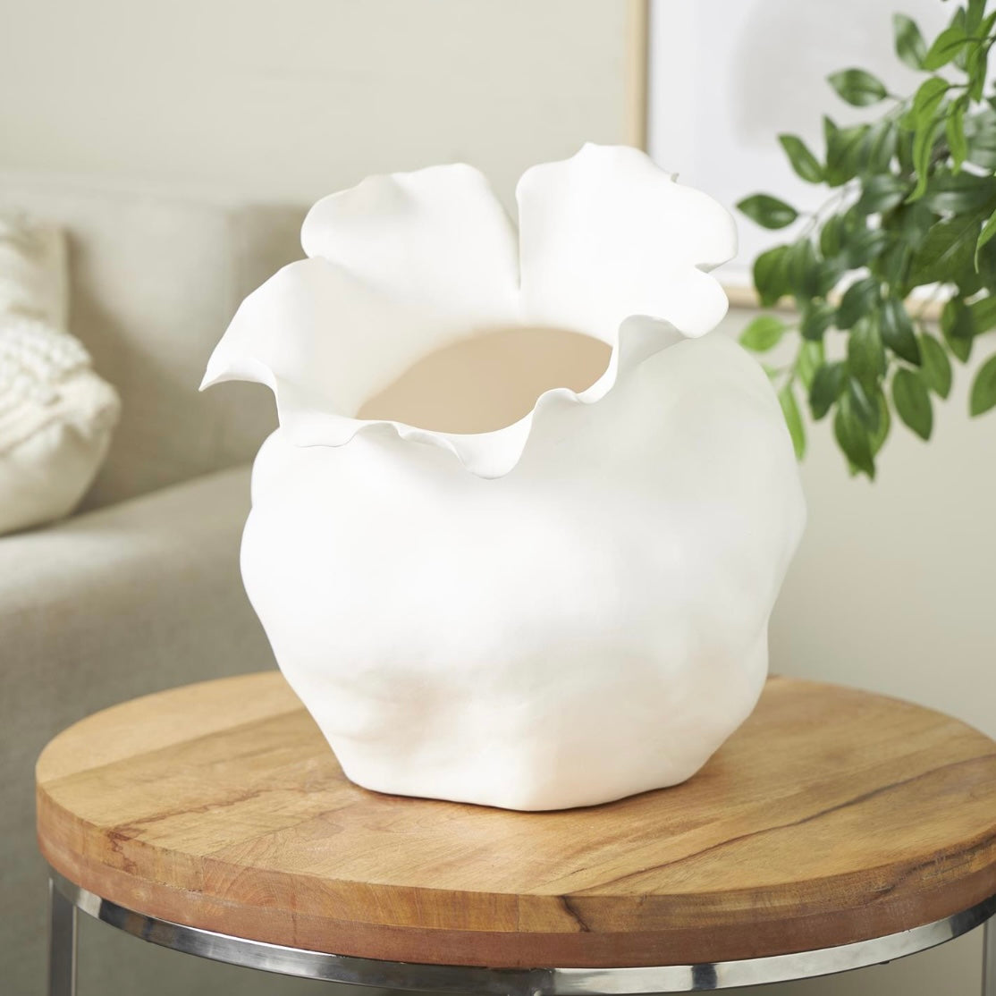Ceramic White Peddle Wide Rim Decorative Vase