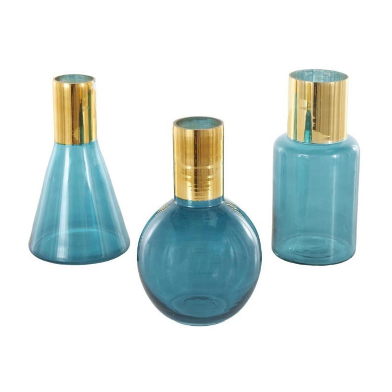 Blue Tinted Glass With Geometric shapes Decorative Vase