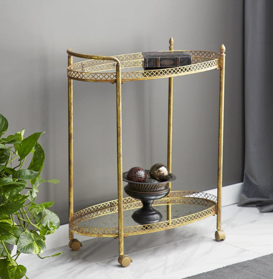 Gold Metal Mirrored Bar Cart