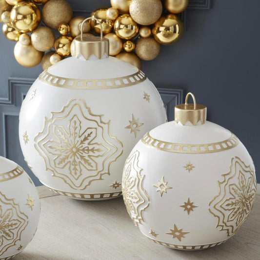 Decorative Ornaments Set of 2 - White/Gold