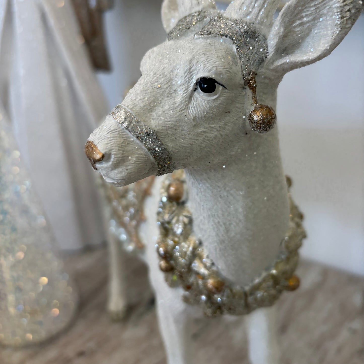 15.75” Standing Glittered Gold and Silver Reindeer