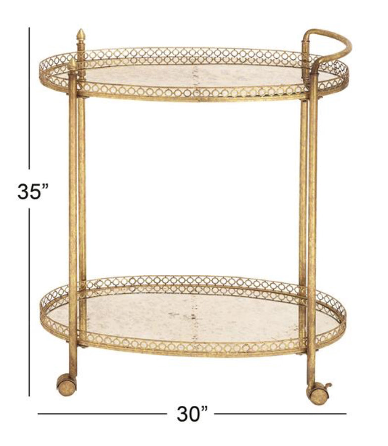 Gold Metal Mirrored Bar Cart