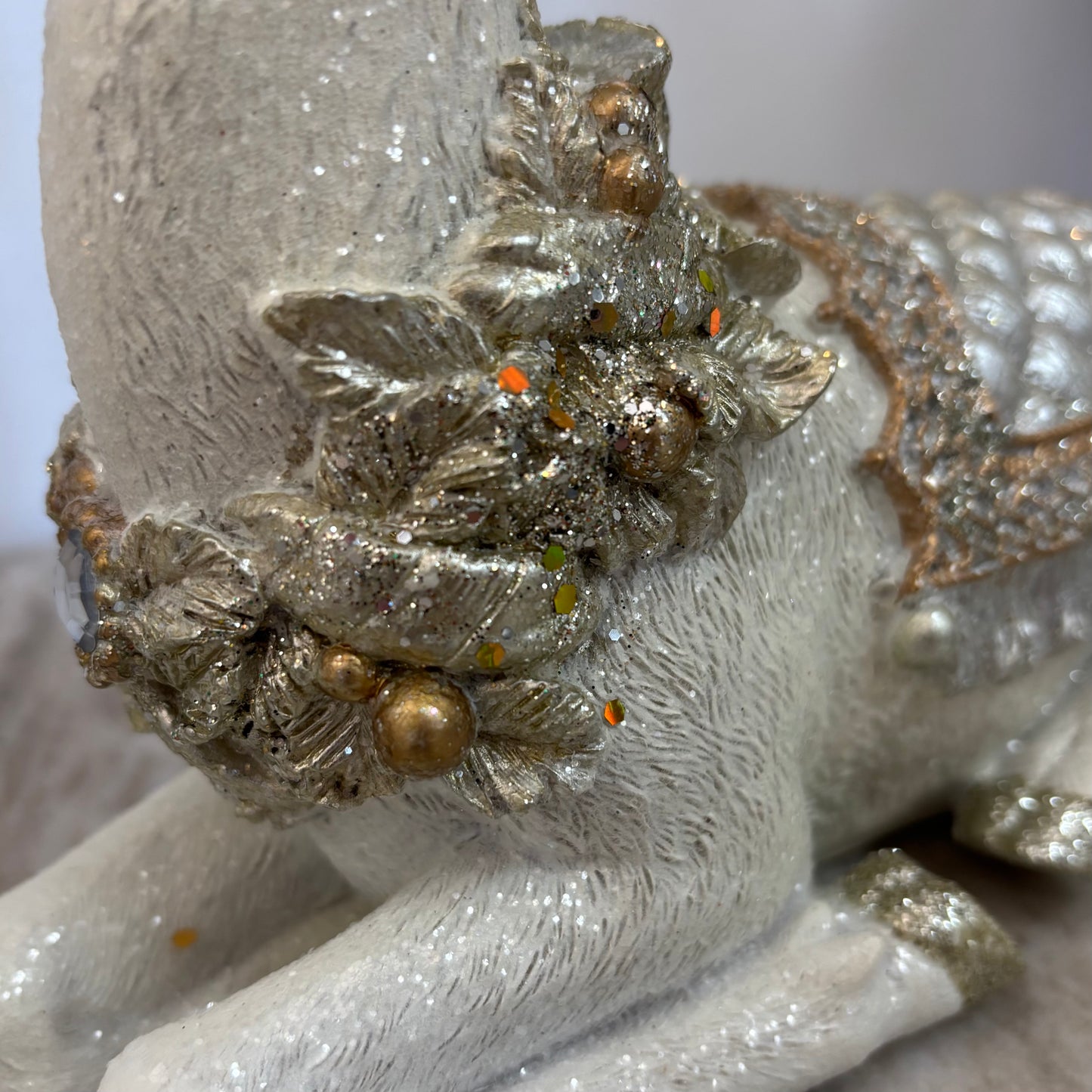 9.5” Sitting Glittered Gold and Silver Reindeer