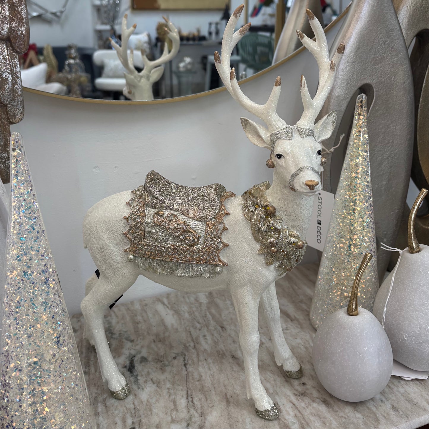 15.75” Standing Glittered Gold and Silver Reindeer