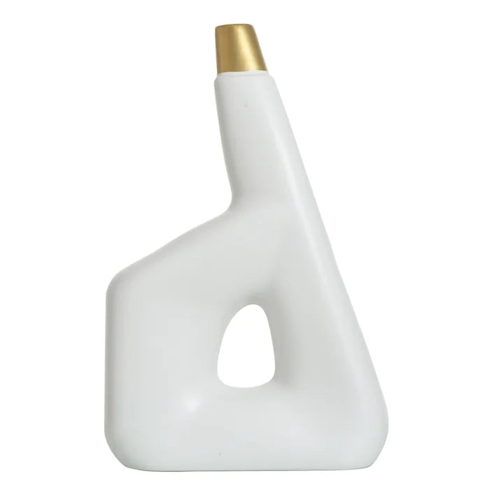 Metallic Gold Matte White Ceramic Vase