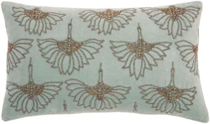 Beaded Flower Velvet 12x20 Lumbar Pillow