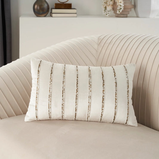 Ivory Beaded Stripes 12x20 Lumbar Pillow