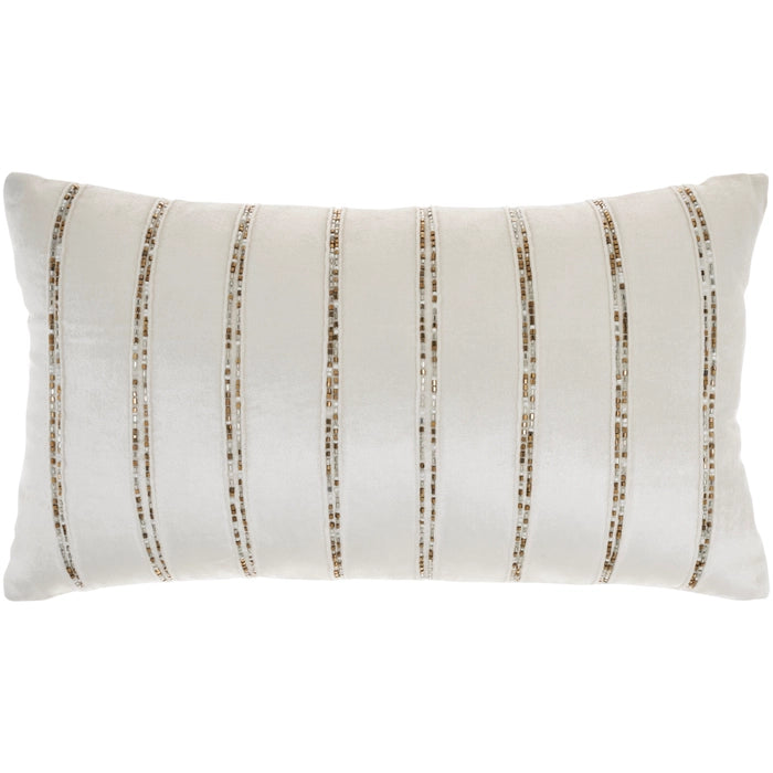Ivory Beaded Stripes 12x20 Lumbar Pillow