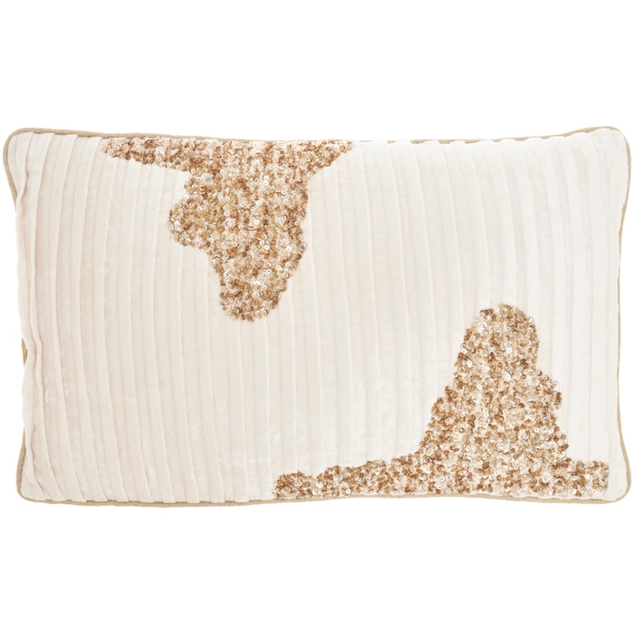 Beaded Pleated Ivory Velvet 12x20 Lumbar Pillow