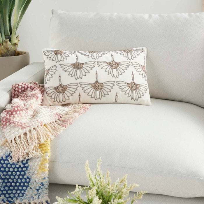 Beaded Flower Velvet 12x20 Lumbar Pillow