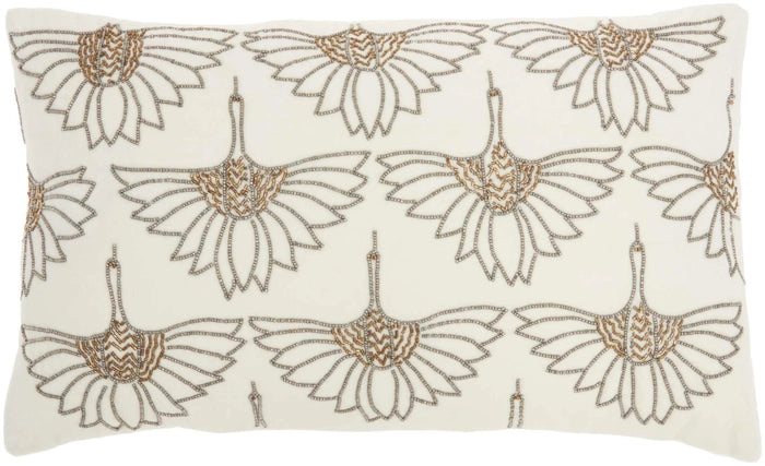 Beaded Flower Velvet 12x20 Lumbar Pillow