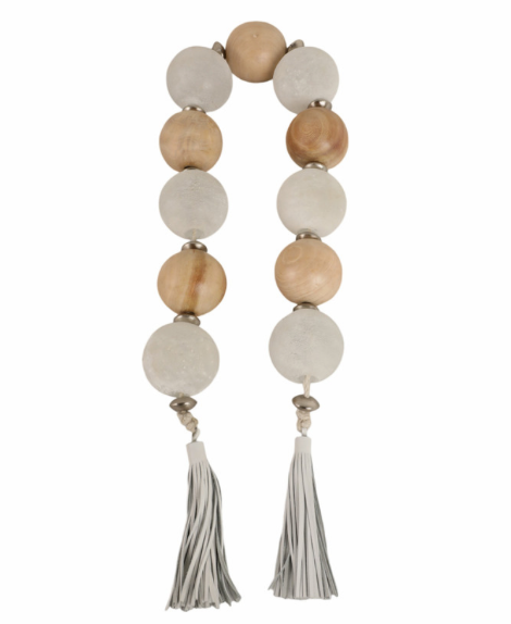 56'' BOTHELLE GLASS AND WOOD GARLAND W LTHR TASSEL