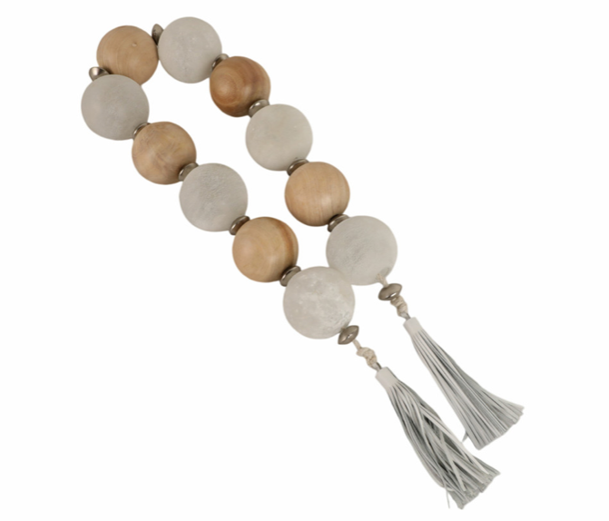 56'' BOTHELLE GLASS AND WOOD GARLAND W LTHR TASSEL