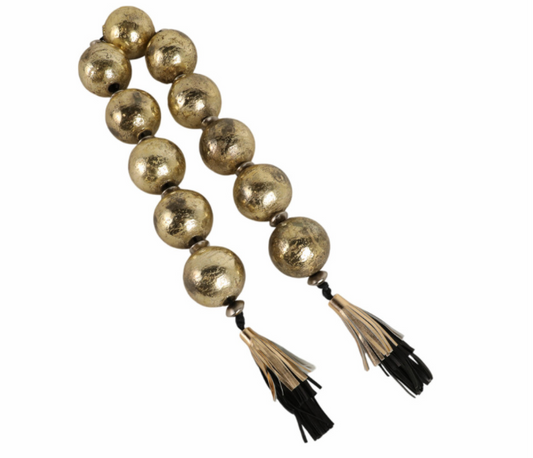56'' LACEY GOLD GLASS GARLAND W LTHR TASSEL