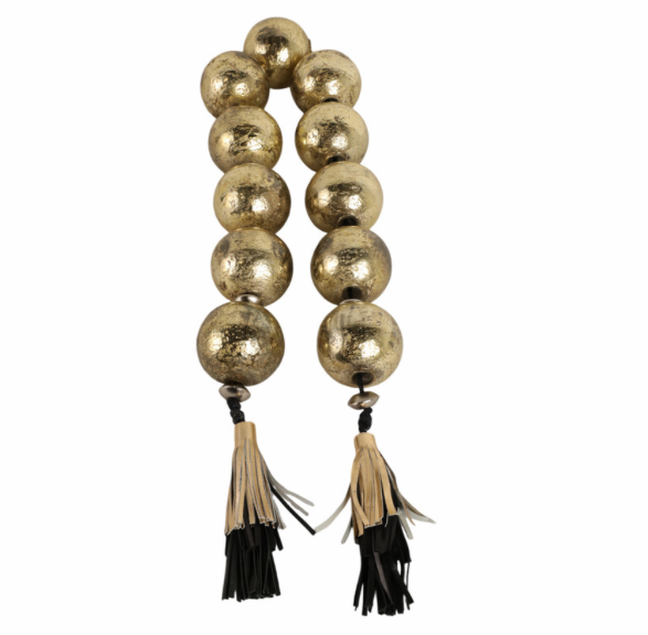 56'' LACEY GOLD GLASS GARLAND W LTHR TASSEL