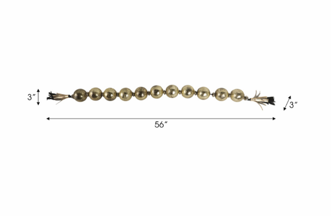 56'' LACEY GOLD GLASS GARLAND W LTHR TASSEL