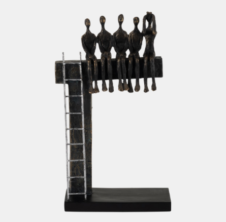 polyresin 15" People On Ledge Sculpture, Bronze