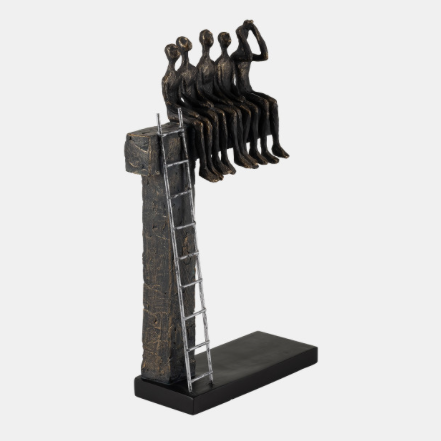 polyresin 15" People On Ledge Sculpture, Bronze