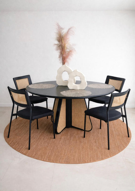 Butterfly 48" Oak Veneer And Natural Cane Dining Table and Chairs Set