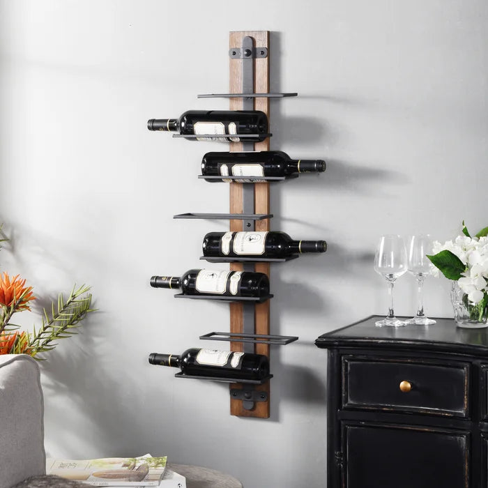 Wood & Metal Wall Wine Holder